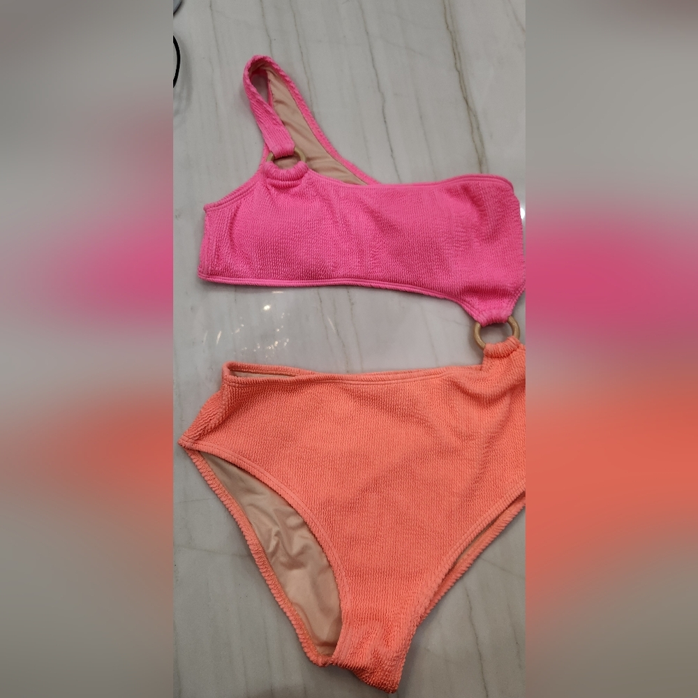 Pink and Orange One-Shoulder Bikini